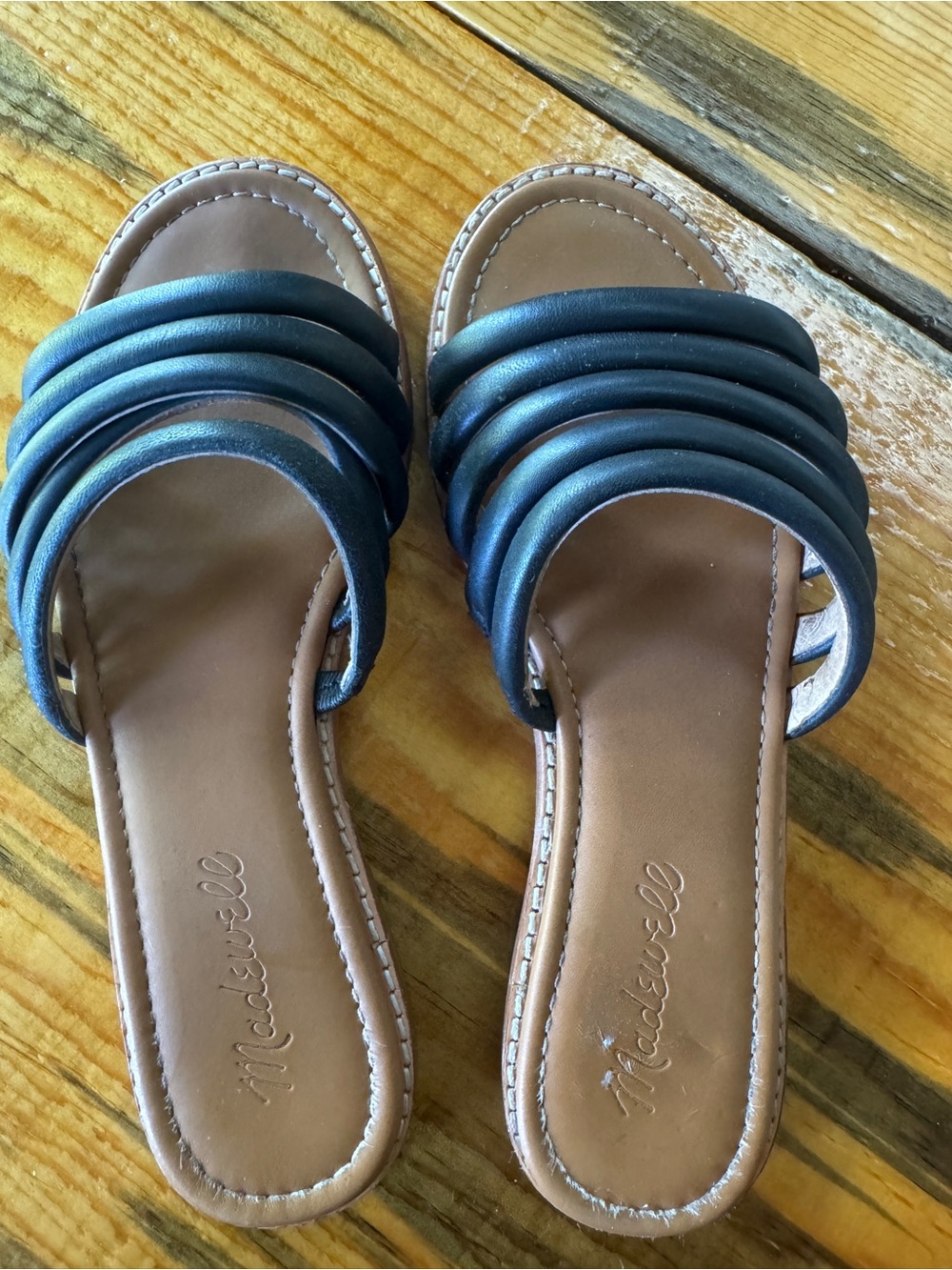 Madewell Black Leather Multi Strap Slide Sandals Women’s Size 6